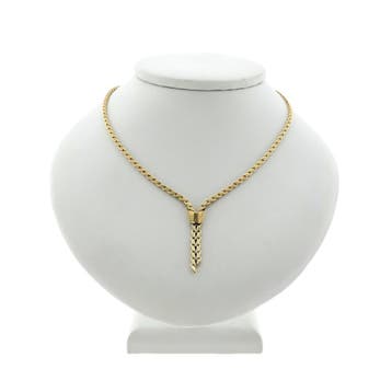 Gouden fantasieschakel collier met vaste hanger; 14 karaa..., Ophalen of Verzenden, Gebruikt, Goud, Goud