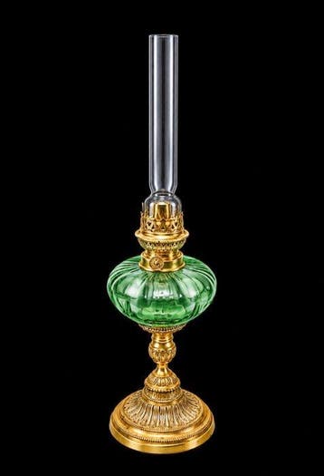 France - Petroleumlamp - Kristal, Glas, Brons