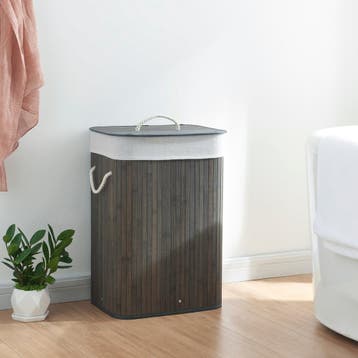 [en.casa] Wasmand Salla bamboe met waszak 60x40x30 cm 72 L b, Verzenden, Nieuw