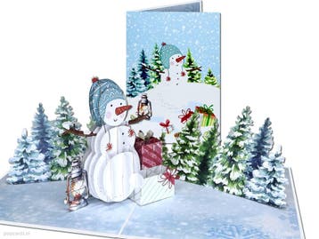 Pop-up Kerstkaart met Sneeuwpop en Cadeautjes, Verzenden, Nieuw