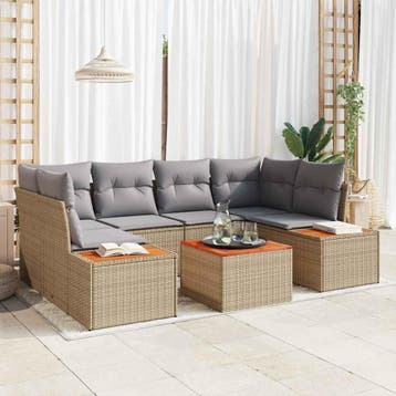 vidaXL Tuinbankenset 6 st Beige Poly riet, Verzenden, Nieuw, Rotan, 6 zitplaatsen