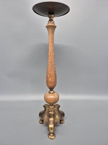 Klassischer Vintage Kerzenständer aus Holz & Messing –