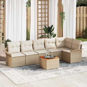 vidaXL Tuinbankenset 7 st 6-Aantal zitplaatsen Beige en, Verzenden, Nieuw, Rotan, 7 zitplaatsen