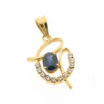 Gouden hanger met saffier en diamant 0,33 ct., Ophalen of Verzenden, Gebruikt, Goud, Overige merken
