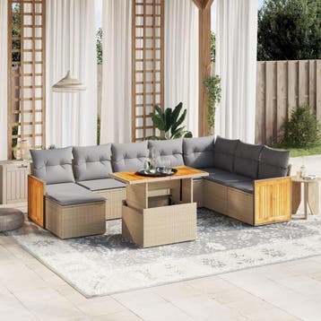 vidaXL 9-delige Loungeset met kussens poly rattan beige, Verzenden, Nieuw, Loungeset