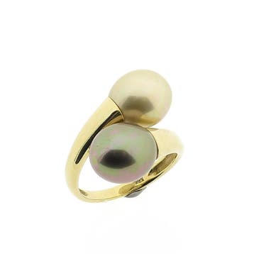 8 karaat ring met kunst parels, Sieraden, Tassen en Uiterlijk, Ringen, Gebruikt, Geel, Ophalen of Verzenden, 17 tot 18