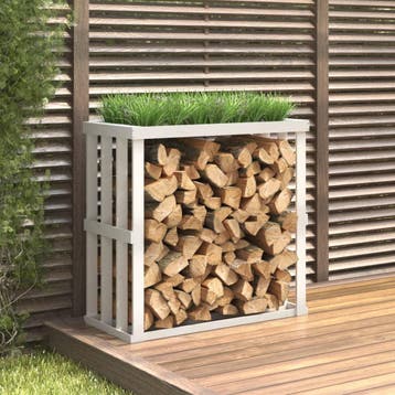 vidaXL Houtblokhouder 108x52x106 cm massief grenenhout wit, Verzenden, Nieuw