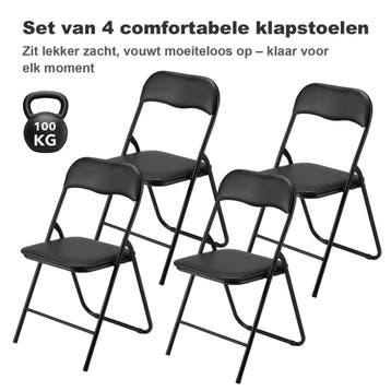 BARDI 4 Stuks Klapstoelen met Kussentjes 100KG - ZWART, Huis en Inrichting, Stoelen, Kunststof, Zwart, Nieuw, Klapstoel met PVC Zitvlak en Rugleuning met Kussen