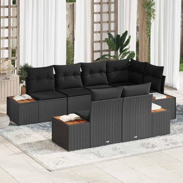 vidaXL Tuinbankenset 7 st 7-Aantal zitplaatsen Zwart, Verzenden, Nieuw, Rotan, 7 zitplaatsen