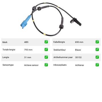 ABS-sensor Achteras Peugeot 1007 1.4 (vanaf 2005), Verzenden, Nieuw, Peugeot