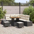 vidaXL Tuinbankenset met kussen 8 pcs Zwart poly rattan, Verzenden, Nieuw, Rotan, 8 zitplaatsen