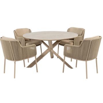 Prado Bernini dining tuinset 130xH75 cm rond 5 delig, Ophalen of Verzenden, Nieuw