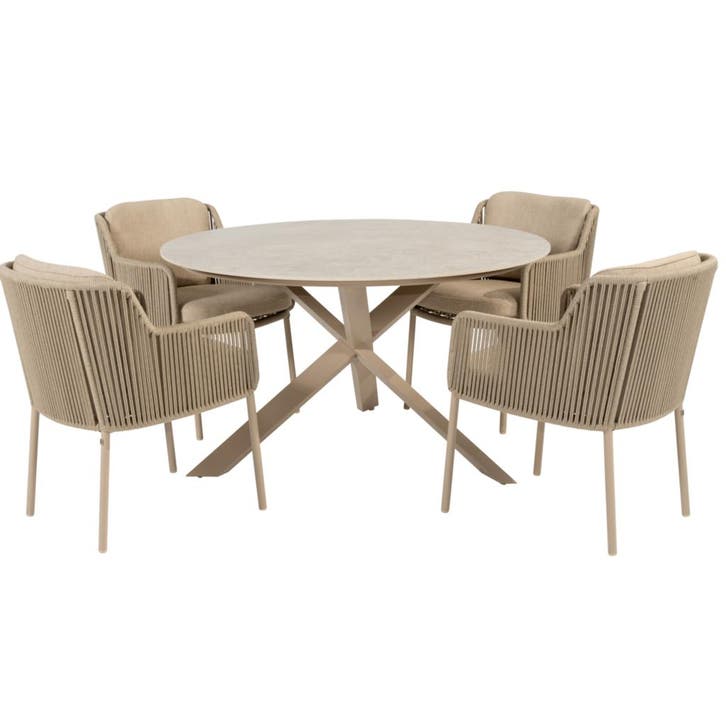Prado Bernini dining tuinset 130xH75 cm rond 5 delig, Tuin en Terras, Tuinsets en Loungesets, Nieuw, Ophalen of Verzenden
