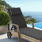 Wicker ligbed met wielen - natuur/donkergrijs, Verzenden, Nieuw