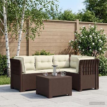 vidaXL 4-Persoons Tuinbank met Kussens Rieten Look PP Bruin, Verzenden, Nieuw