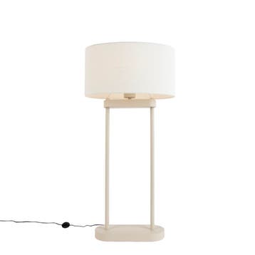 Vloerlamp beige met ovale witte linnen kap 35cm - Thijmen, Huis en Inrichting, Lampen | Tafellampen, Verzenden, Nieuw