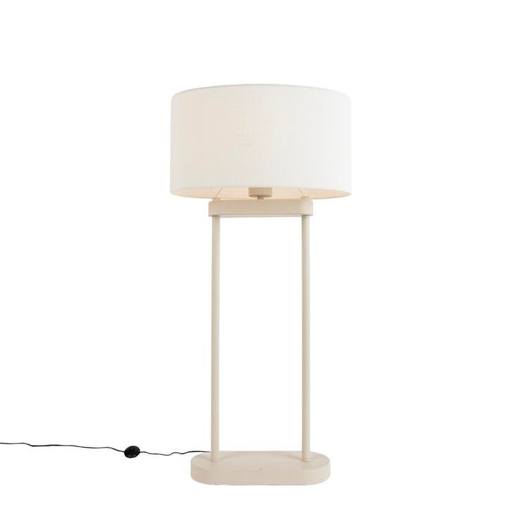Vloerlamp beige met ovale witte linnen kap 35cm - Thijmen, Huis en Inrichting, Lampen | Tafellampen, Nieuw, Verzenden