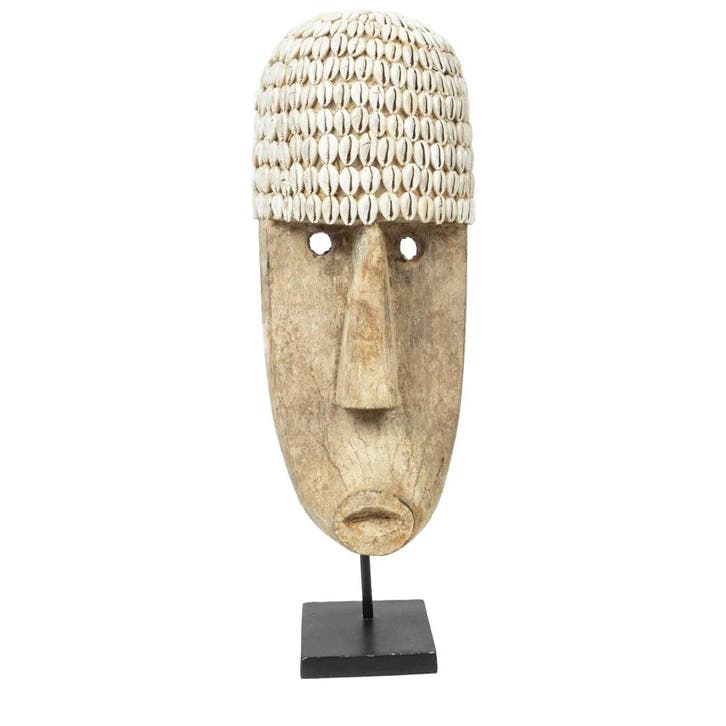 Bazar Bizar het Cowrie Masker Op Standaard - Large - Beeldje, Verzamelen, Beelden en Beeldjes, Zo goed als nieuw, Ophalen of Verzenden