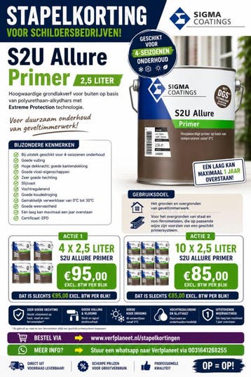 STAPELKORTING - Sigma S2U Allure Primer - 4 maal 2,5 Lite..., Ophalen of Verzenden, Nieuw, Wit, Verf
