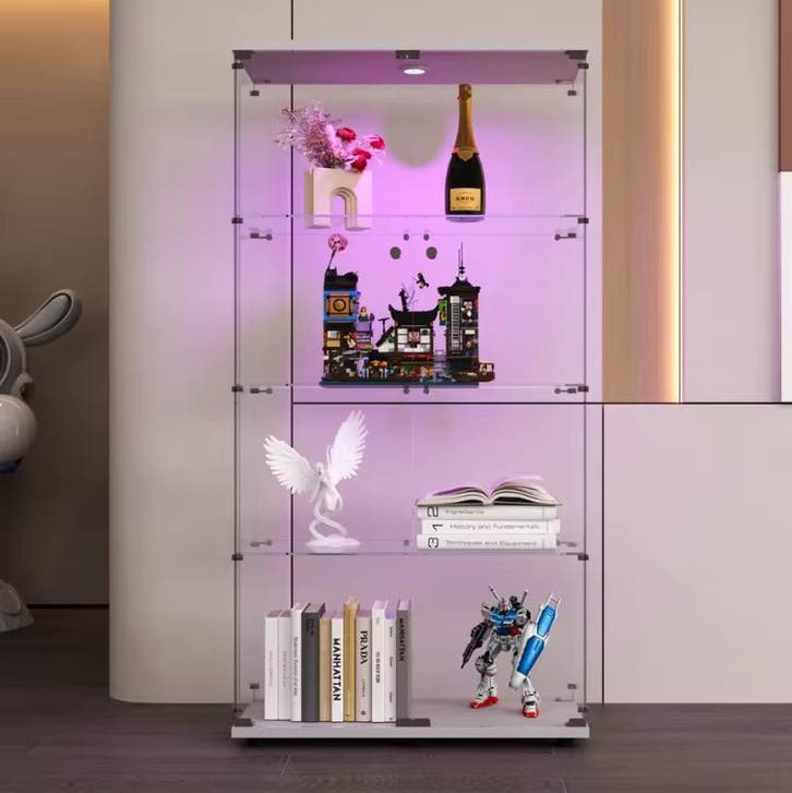 Glazen Vitrinekast met LED en Slot – 4-Laags Displaykast, Huis en Inrichting, Kasten | Vitrinekasten, Nieuw, Verzenden