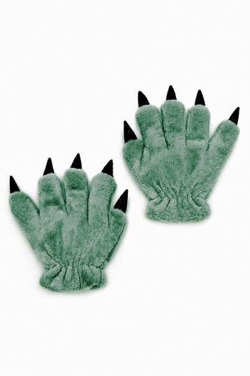 KIMU® Klauwen Handschoenen Donkergroen Pluche Handschoen Nag, Ophalen of Verzenden, Nieuw, Feestartikel, Carnaval