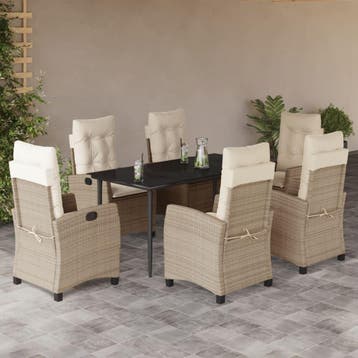 vidaXL 7-delige Tuinset met kussens poly rattan beige, Verzenden, Nieuw, 6 zitplaatsen, Tuinset
