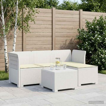 vidaXL 4-Persoons Tuinbank met Kussens Rieten Look PP Wit, Verzenden, Nieuw