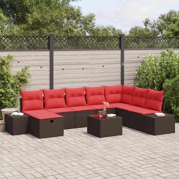 vidaXL Tuin Sofa Set 9 st Bruin poly rattan, Verzenden, Nieuw, Rotan, Meer dan 8 zitplaatsen