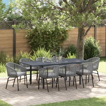 vidaXL Tuin eettafelset 9 st Grijs poly rattan, Verzenden, Nieuw, Meer dan 8 zitplaatsen