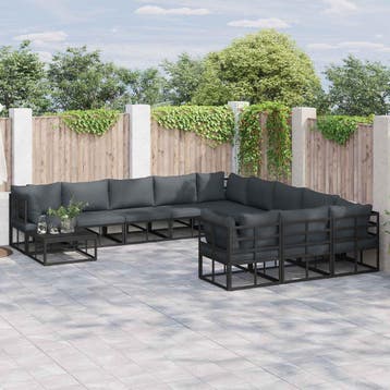 vidaXL Tuinbankenset met kussen 12 pcs Zwart Aluminium, Verzenden, Nieuw, Aluminium, 2 zitplaatsen