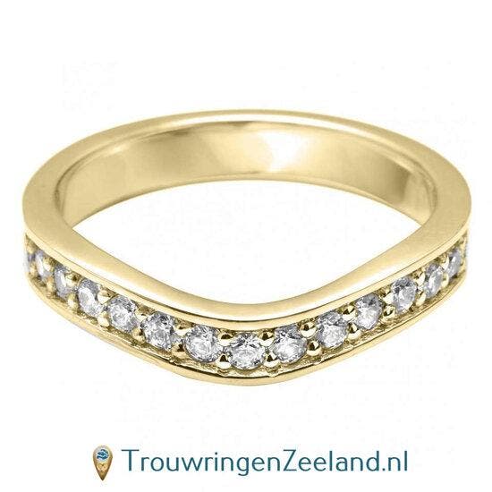 Aanschuifring in 9/18 karaat geelgoud in U-vorm met 15 di..., Sieraden, Tassen en Uiterlijk, Ringen, Verzenden