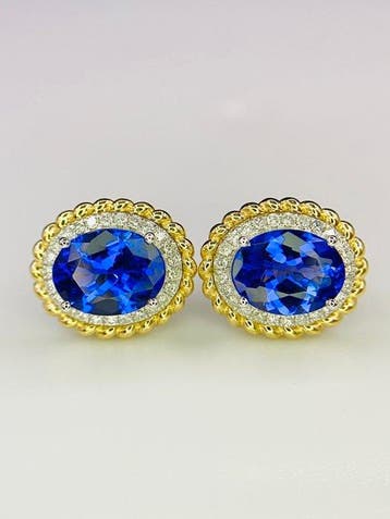 Oorbellen - 14 karaat Geel goud - 3.84ct. tw. Tanzaniet -, Nieuw