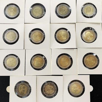 Monaco, San Marino. 2 Euro 2002/2023 (15 coins) (Zonder