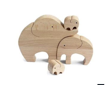 Houten Beeldje Olifant - Vader Moeder 2 Kinderen - Gezin 4-p, Verzenden, Nieuw