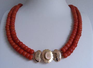 Ketting - 14 karaat Geel goud - Bloedkoraal