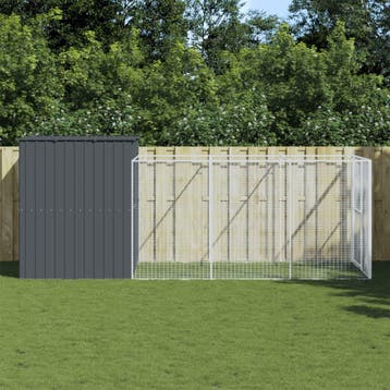 vidaXL Hondenhok met ren 214x457x181 cm gegalvaniseerd staal, Verzenden, Nieuw