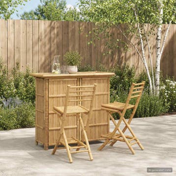 vidaXL Buitenbar tafel en krukken 3 st Naturel Bamboe, Verzenden, Nieuw, Hout, 3 zitplaatsen