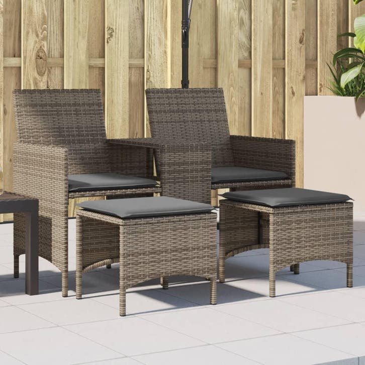 vidaXL Tuinbank 2-zits met tafel en voetenbanken poly rattan, Tuin en Terras, Tuinsets en Loungesets, Nieuw, Verzenden