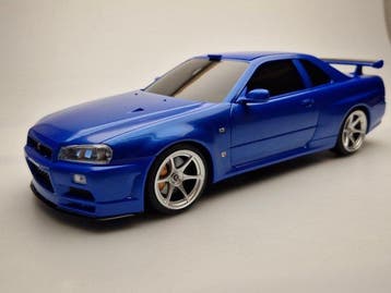 RM Models 1:18 - Modelauto - Nissan Skyline R34 GT-R - Blauw, Nieuw