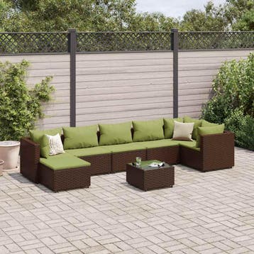 vidaXL 8-delige Loungeset met kussens poly rattan bruin, Verzenden, Nieuw, Loungeset
