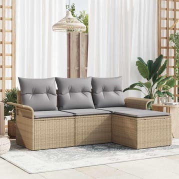 vidaXL Tuin Sofa Set 4 st Beige poly rattan, Verzenden, Nieuw, 4 zitplaatsen
