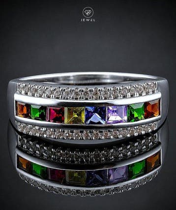 Regenboogring met meerdere edelstenen - 925 sterlingzilver -