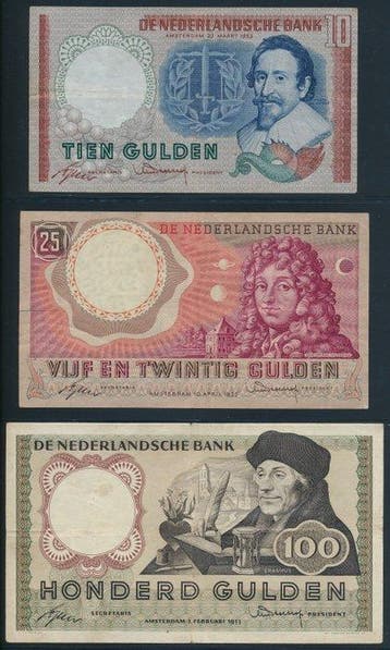 Nederland. - 10, 25 and 100 Gulden - 1953/1955 (Zonder