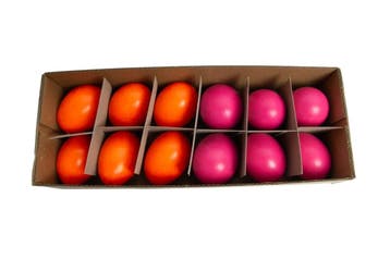 Kippeneieren fuchsia / oranje 12 stuks leeggeblazen voor, Ophalen of Verzenden, Nieuw