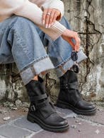 `Gave black biker flap Boots met rits, Kleding | Dames, Schoenen, Ophalen of Verzenden, Nieuw, Lage of Enkellaarzen