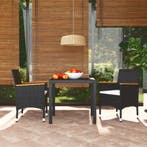 vidaXL 3-delige Tuinset met kussens poly rattan zwart, 2 zitplaatsen, Nieuw, Tuinset, Verzenden