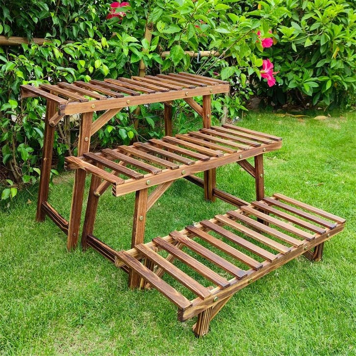 Set van 3 Houten Plantenstandaards – Laddervormig, Tuin en Terras, Kassen, Nieuw, Verzenden