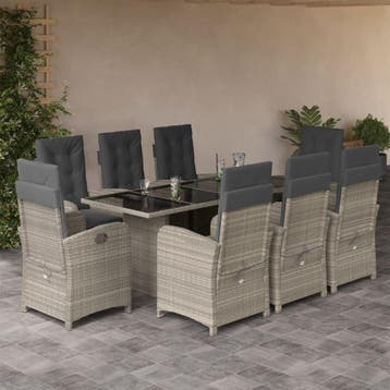 vidaXL 9-delige Tuinset met kussens poly rattan lichtgrijs, Verzenden, Nieuw, 8 zitplaatsen, Tuinset