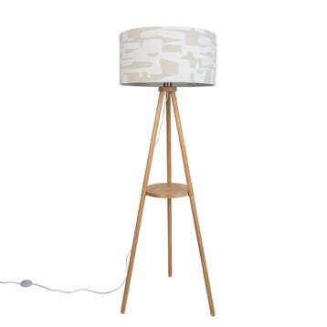 Vloerlamp hout tripod met wit en beige gestreepte kap 50cm, Huis en Inrichting, Lampen | Vloerlampen, Verzenden, Nieuw, Hout, Scandinavisch