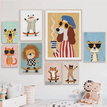 Vrolijke Dieren Canvas Posters - Leeuw, Hond, Beer & Cheetah